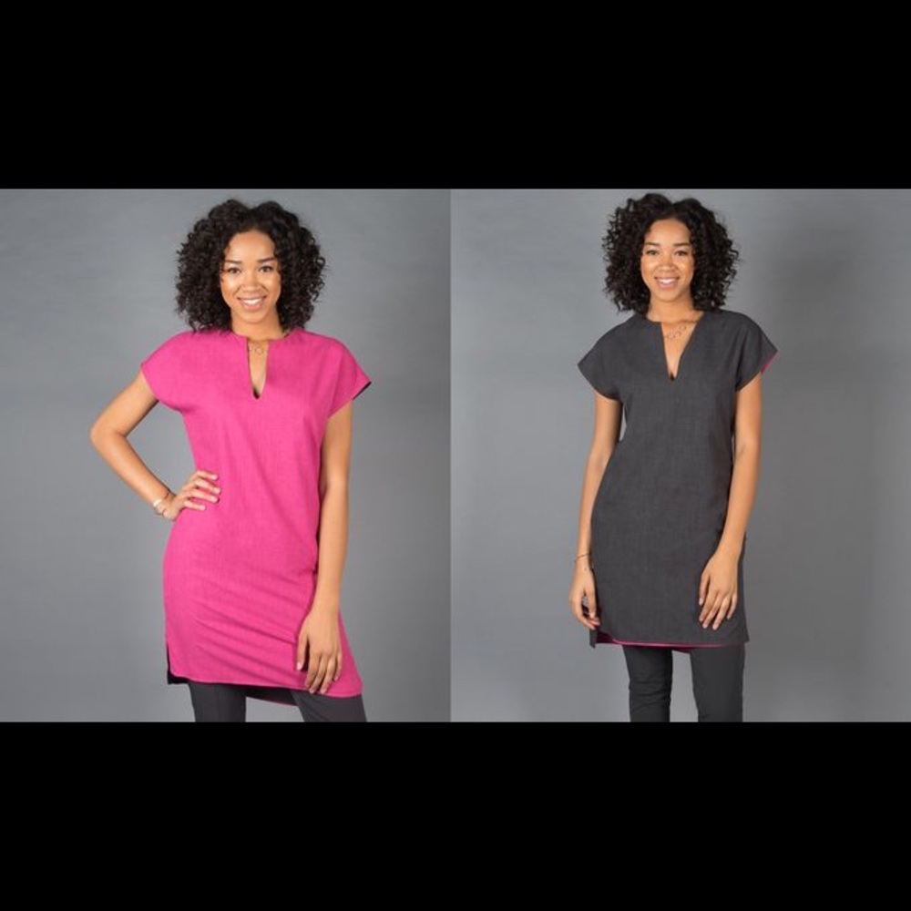 L Betabrand Reversible Travel Tunic Gray/Pink NWT